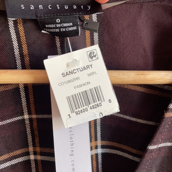 NWT (0) (6) Sanctuary cloth brown plaid faux wrap side tie button long sleeves - Picture 10 of 13